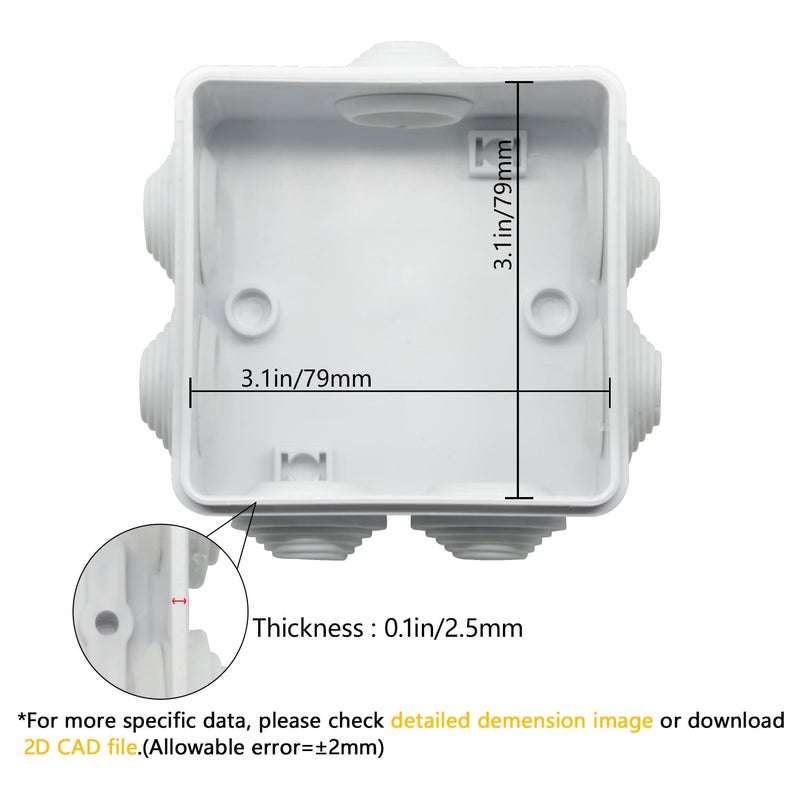 LeMotech ABS Plastic Dustproof Water Resistant IP55 Junction Box Universal Electrical Project Enclosure White 3.4 x 3.4 x 2 inch (85 x 85 x 50 mm) - Image 3